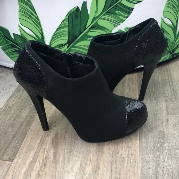 Rampage Harvey Glitter Black Ankle Heel Booties Boots NEW - Picture 3 of 16
